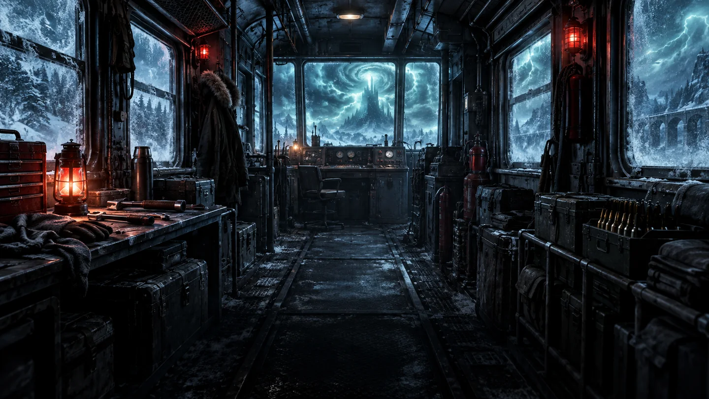 A reinforced train command room prepared for a paranormal storm